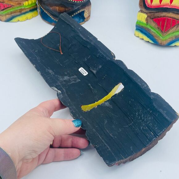 Set 4 Vintage Wooden Tiki Hut Hand Carved Polynesian Style Wall Masks Bar Decor - Picture 7 of 7